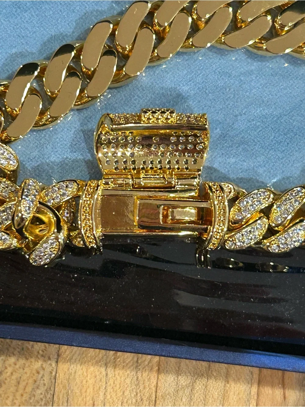 Gold-Tone (initial:L) Pave Cuban Link Bracelet with Sparkling Crystals